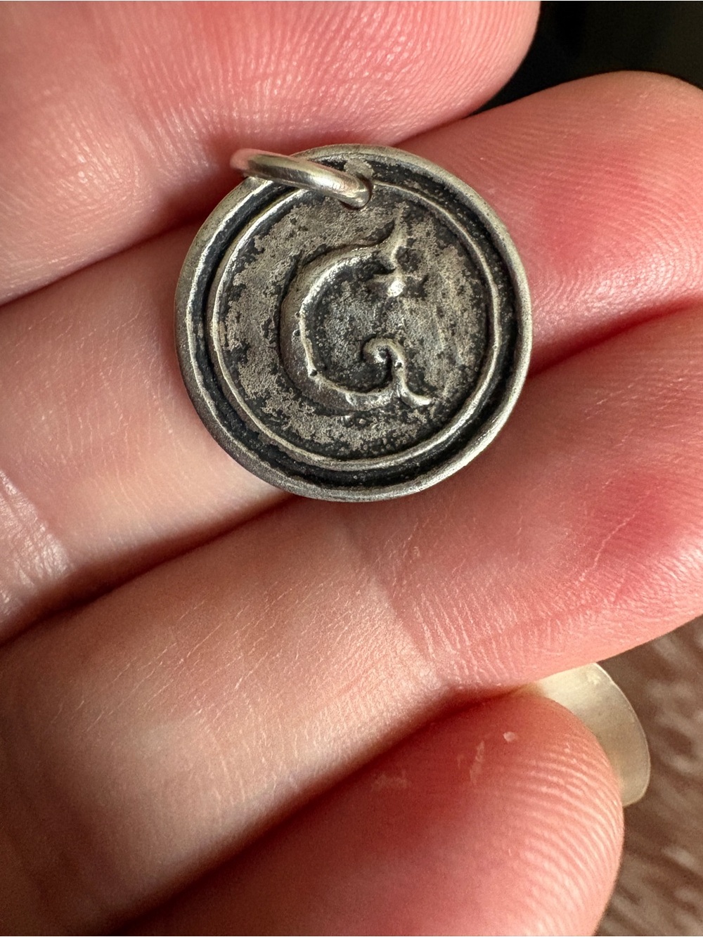 Waxing Poetic Sterling Silver Initial 'G' Round Insignia Pendant Charm